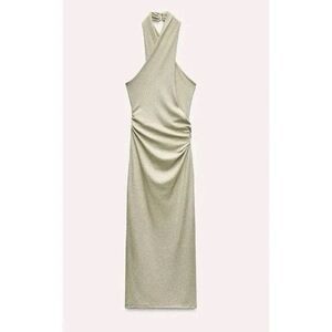 Zara Metallic Halter Maxi Dress XS Extra Small NWOT Cocktail Wedding New Years